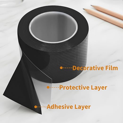 Car Door Sill Protector Tape, 2.76In x 33Ft Anti Scratch 5D Carbon Fiber Vinyl Wrap Film, Waterproof Car Door Edge Guards with No Residue Adhesive, Universal Paint Protection Trim for Car SUV, Black