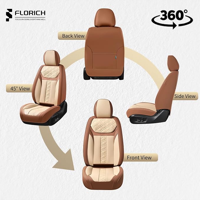 FLORICH Seat Covers, Front Seat Covers 2 PCs, Automotive Seat Cover for Cars, Luxury Leather Universal Seat Cover Accessories Fit for Most Cars SUV Truck Sedans(Beige)