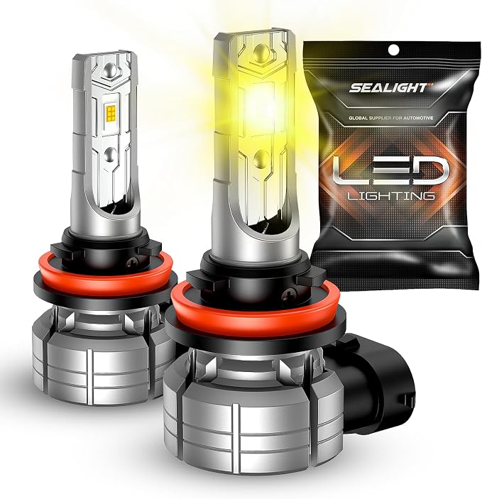 SEALIGHT H11/H8/H16 Amber Yellow Fog Light Bulbs or DRL, 10000 Lumens 3000K Yellow Fog Lights, 32 CSP LED Chips Fog Lamps Replacement for Cars, Play and Plug, Pack of 2