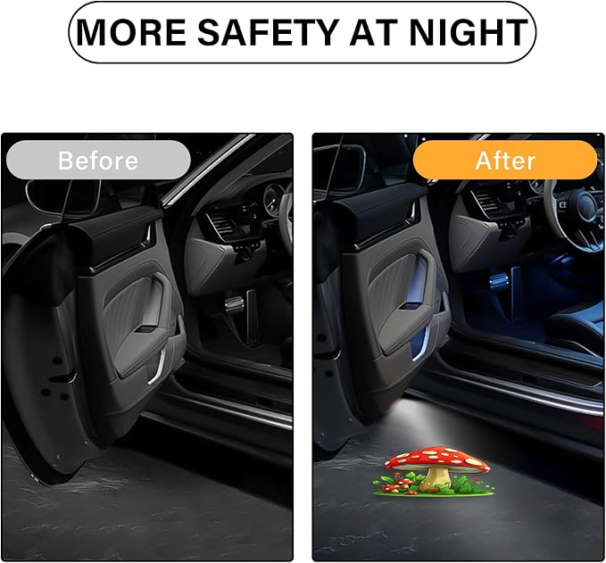 Car Door Lights Projector, 2PCS Cute Mushroom Car Door Projector Lights Universal Welcome Courtesy Ghost Shadow Lamp Fit for All Car Models Mushroom