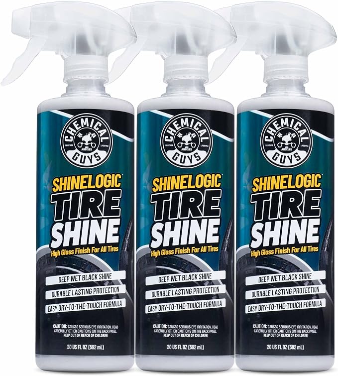 Chemical Guys, ShineLogic Deep Wet Black Tire Shine Dressing, 20 oz, 3 Pack | High-gloss dressing revives faded rubber to a deep wet black shine, helps guard against fading and cracking