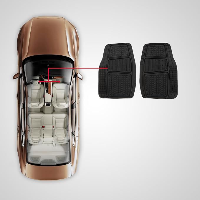 Dickies 2-Piece DuraSport Deep-Tray Floor Mats, Heavy-Duty Mats for Cars, Trucks, SUVs — Black