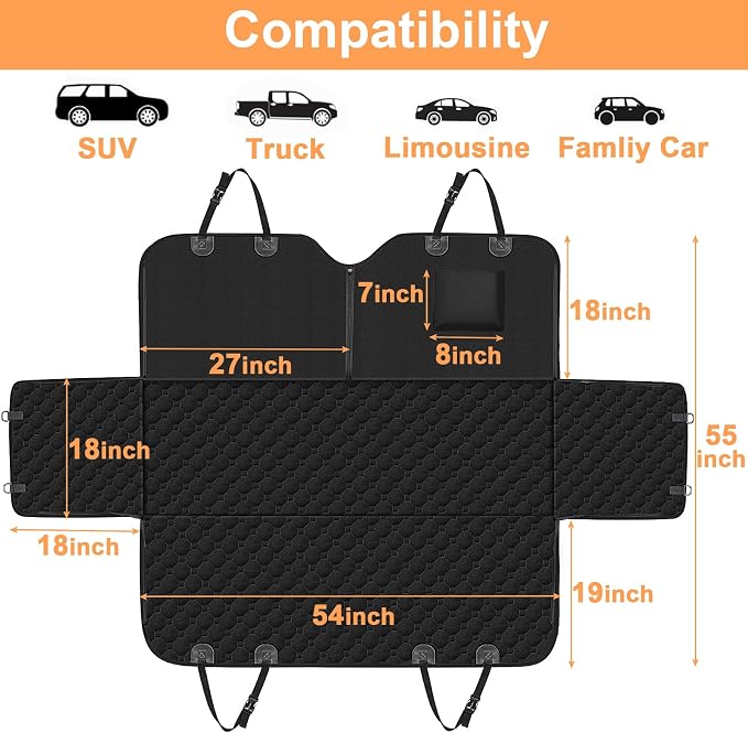 Mancro Dog Car Seat Cover, Waterproof Dog Hammock for Car, Black All | 600D Heavy Duty, Scratch-Resistant Back Seat Pet Cover for Dogs with PVE Nonslip Underside, Fits for Sedan, Trucks and SUVs