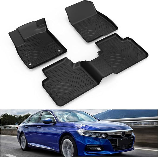 Kiwi Master Floor Mats for 2018-2022 Honda Accord | Custom Fit, All Weather Car Mats, Heavy Duty TPE Floor Liners, Front & Rear 2 Row Set, Black