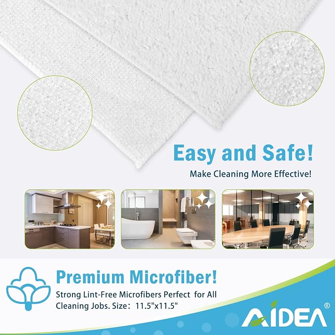 AIDEA White Microfiber Cleaning Cloth 50PK, Absorbent Cleaning Rags 12"x12" | Microfiber Towels for Cars Lint Free Soft Microfiber Towels, Kitchen Towels Dusting Cloth, Dish Rags, Cleaning Towels