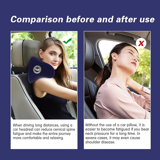 U-Shaped Car Headrest Pillow, Headrest Pillow with Adjustable Strap(Blue) | Ergonomic Design Fits Most Car & Office Chairs, Space Memory Foam & Removable Cover, Extreme Comfort Travel Car Pillow(Blue)