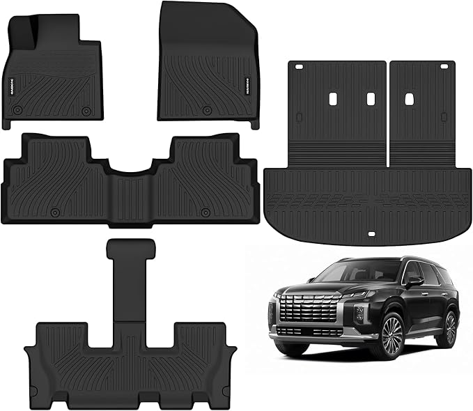 Naibeve Floor Mats for 2020-2025 Hyundai Palisade 7/8 Seats - All Weather Custom for Hyundai Palisade Floor Mats Trunk Mat with Backrest Mats Protector Accessories