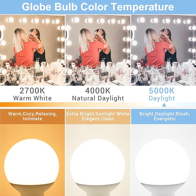 12 Pack Bathroom Light Bulbs, 5000K Daylight LED Globe Light Bulbs, 60W Equivalent E26 Base, G25 Vanity Light Bulb for Bathroom Makeup Mirror, Bedroom Lights 120V, CRI85+, 500LM, Non-dimmable