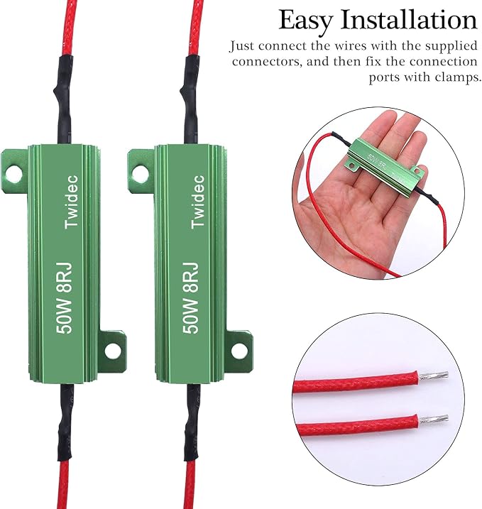 Twidec/8Pcs 50W 8Ohm LED Load Resistors For Fix LED Hyper Flash Turn Signal Light Bulb Fast Blink Error Code RX24-50W8-8X