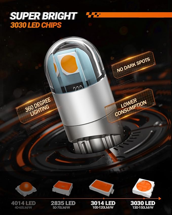 SEALIGHT 194 LED Bulb 2700K Amber, License Plate Light, Dome Light, T10 168 2825 W5W 3030 Bright Chips Wedge for Replacement Light Bulb, Map Trunk Door Courtesy Dash LED Light Bulb,Pack of 2