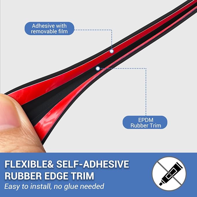 Rubber Edge Trim, Flexible Baby Proof Edge Protectors for Sharp Edges, 3/32"(2mm) U Channel Edge Trim, Self-Adhesive Edge Guards for Car Doors and Sheet Metal Parts, 20Ft, Black Color
