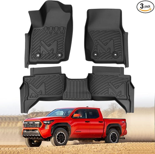 Floor Mats & Floor Liners Custom for 2024-2026 Toyota Tacoma Double Cab (Not fit Hybrid), TPE Automotive All Weather Cover Protection Waterproof Black Front & Rear Row Full Set Car Mats, 3PCS