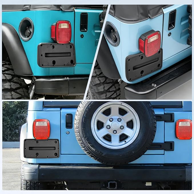 Nilight Rear License Plate Frame Holder Bracket for 1997 1998 1999 2000 2001 2002 2003 2004 2005 2006 Jeep Wrangler TJ Accessories Replace #55174994 Plastic License Plate Mounting Black