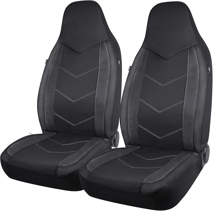 PIC AUTO Car Seat Covers - High Back Front Sports Carbon Fiber & Mesh Design Seat Covers, Automotive Seat Covers, Universal Fit for Most Cars, Airbag Compatible (Black)