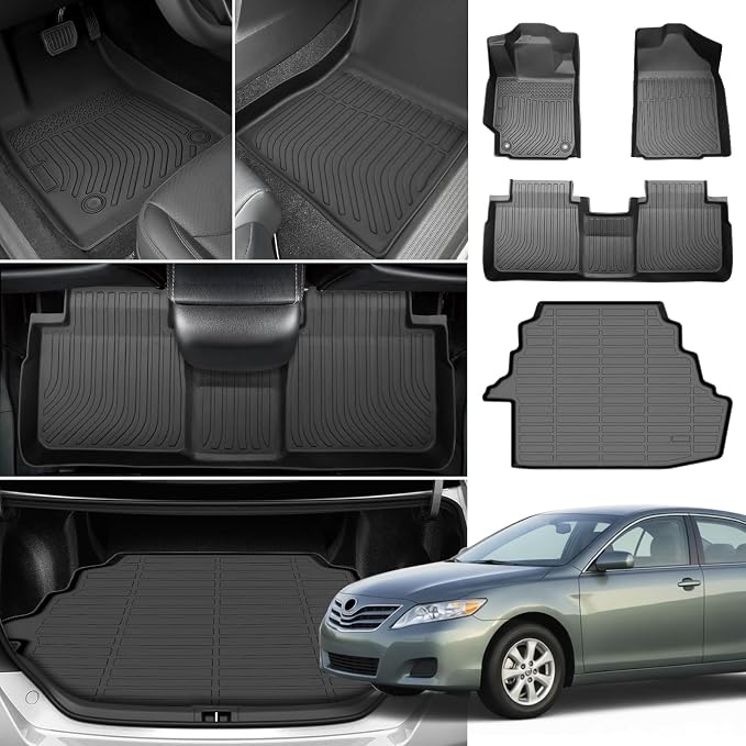 Floor Mats for Toyota Camry 2007-2011(ONLY Gas), NOT for Hybrid | Custom Fit Camry CE XLE SE LE Floor Mats, Front Rear Mats & Cargo Liner, TPE Anti-Slip Waterproof Duty Car Accessories