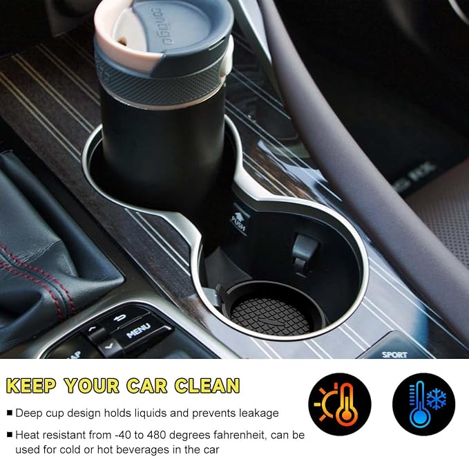 Ohleats 2 PCS Car Cup Coaster, 2.75 Inch Silicone Non-Slip Auto Cup Holder Insert Coasters, Universal Recessed Drink Cup Mat for Most Vehicles, Interior Decor Car Accessories (Black)