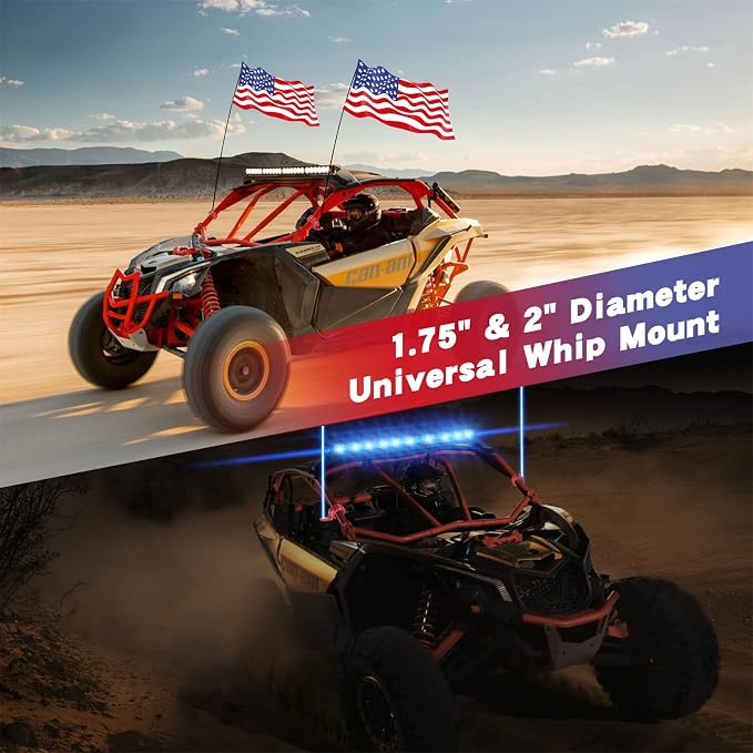 ZIDIYORUO UTV Flag Whip Mounts for 1.75-2in Roll Cage/Bar, Red CNC Al, 2PCS | Holds flags & LED UTV whip lights, 360 rotation clamp for 1.75-2in cages/Round bars, No-drill, Red anodized aluminum
