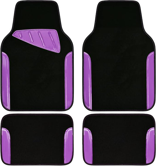 CAR PASS Jelly Waterproof Universal Fit Car Floor Mats, Girly Car Carpet Mats with Anti-Slip Nibbs Backing & Driver Heel Pad Fit for SUV, Vans, sedans, Trucks,Cute car mats of 4pcs for Women (Purple)