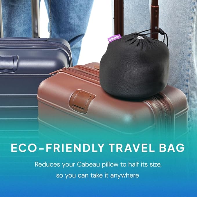 Cabeau Softest Neck Pillow Ever for Travel – Evolution Earth Deluxe – 360° Head, Neck and Chin Support for Sleeping – Sustainable Memory Foam - Buttery Soft Fabric with Compact Carrying Case (Water)