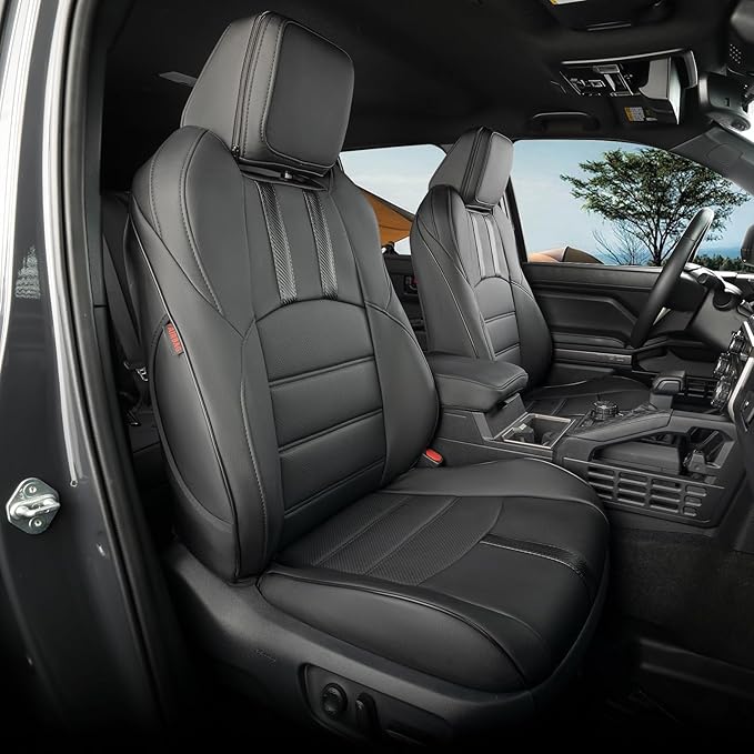 coverdream 2024 2025 2026 Tacoma Seat Covers Full Set for Toyota Tacoma 4th Gen Double/Crew Cab SR,SR5,TRD Sport,TRD Off-Road,Limited,Luxury Waterproof Leather Car Seat Protector(Black&Carbon Fiber)