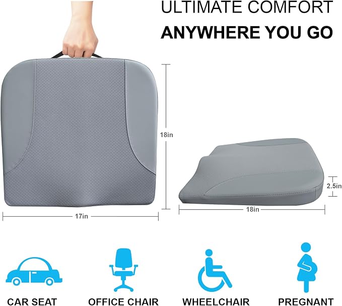Allaboutsla Car Seat Cushion, Car Seat Cushions for Long Driving | Comfortable Memory Foam Driver Seat Cushion, Automotive Seat Cushions, Butt Pillow for Car,Truck, Office Chair, Gray