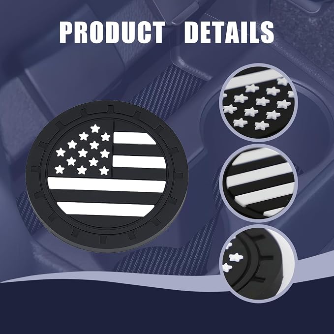 4 PCS American Flag Car Cup Holder Coasters, Non-Slip Insert Car Cup Coasters, Waterproof Drink Mat Automotive Interior Accessories, Universal for Vehicles, Trucks, SVUs (Black)
