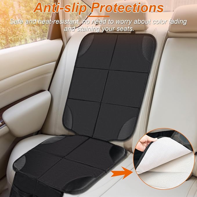 2Pack Car Seat Protector,Slip Backing,Waterproof 600D Fabric Car Seat Cover | Child Car Seat Protector with 2 Mesh Storage Pockets，Thickest Padding for Baby、Pet and All Types of Cars—Universal Size
