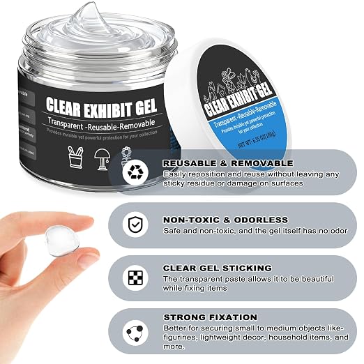 6.35 Oz Clear Exhibit Gel for Museum, Removable Museum Putty Wax for Protecting Vase and Collections from Falling&Vibration, Reusable & No Residue, Suitable for Glass, Ceramic and Action Figures