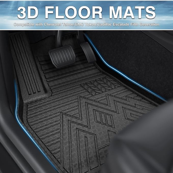 Mixsuper Floor mat for Chevrolet Chevy Tahoe/GMC Yukon 2021-2026 7 Seats(Not for 8 Seats, Yukon XL),All Weather TPE Rubber Floor Liners Protection for Tahoe Accessories,3 Row Anti-Slip Car Mats, Black
