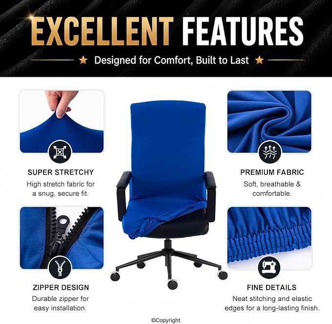 DIVA EN CAMINO DEC Stretch Office Chair Cover with Zipper, Soft Polyester Slipcover for High Back or Rotating Desk Chair