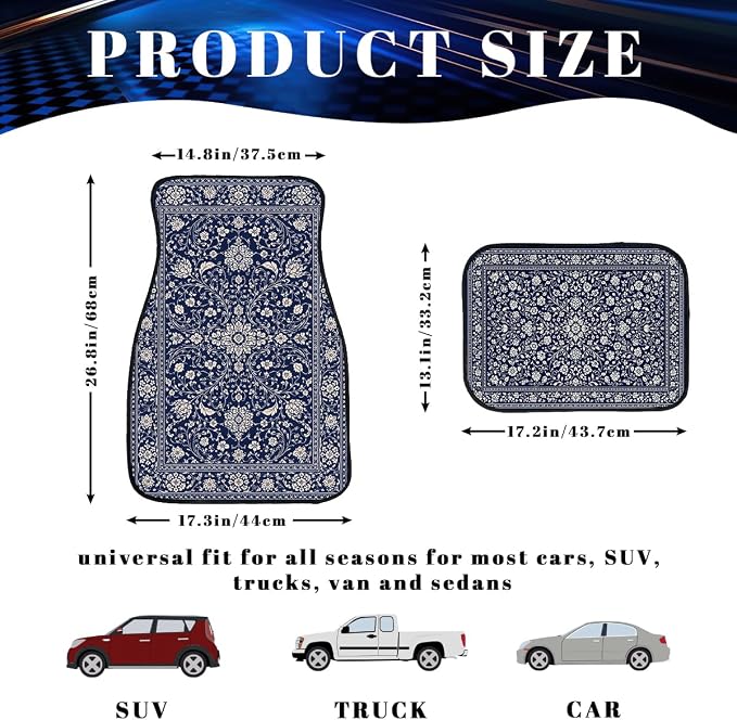 Christmas Car Floor Mats Red Truck Tree Gift Snowflake Plaid Carpet Front Rear Carpets Mat Decorative Car Floor Carpets Non-Slip Auto Car Accessories Universal Fit for Car SUV Truck Van