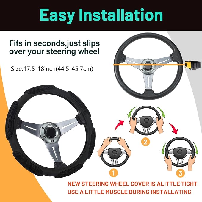 DaisyInner 17.5-18 Inch Steering Wheel Cover for Semi Truck No-Slip & Comfy Grip for Semi Trucks, Rv, Big Rig and 18 Wheelers(Mesh C,Leather,Black)