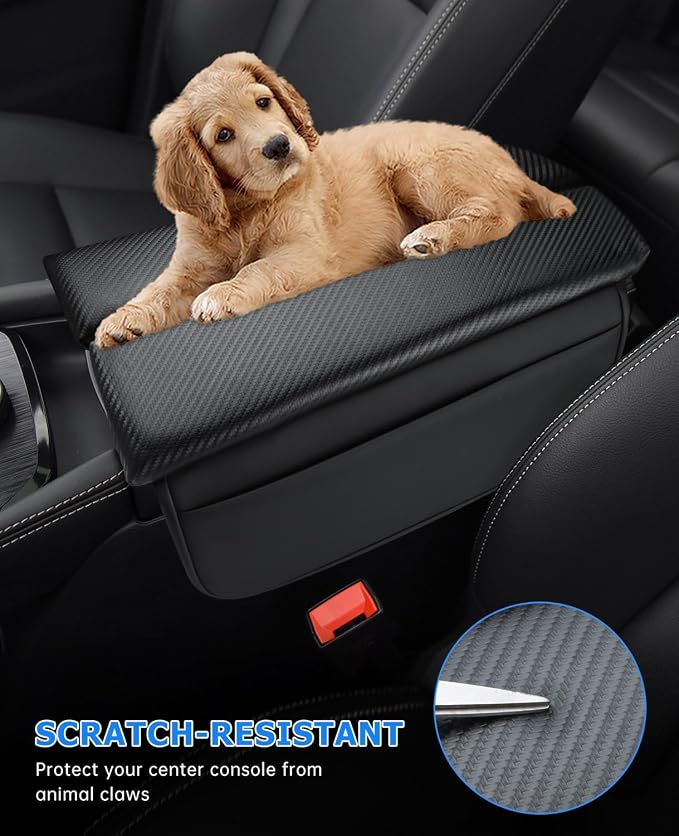 INTGET Car Center Console Armrest Cover for Nissan Rogue Accessories 2021-2026 2022 2023 2024 2025 Leather Arm Rest Box Lid Middle Console Seat Cover Protector (Carbon Fiber Cushion, 2021-2024)