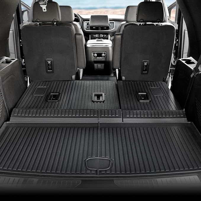 Floor Mats for Chevy Tahoe/GMC Yukon/Cadillac Escalade 2021-2026, All Weather Floor Mats Cargo Liner with Backrest Cover and Door Sill Guards Accessories, Full Coverage Set (Fit 7 Seats)