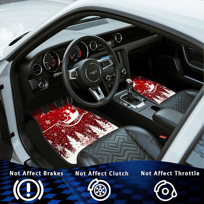 Christmas Car Floor Mats Set of 4 Snowflake Santa Claus Reindeer Red Automotive Car Floor Carpets Non-Slip Auto Car Accessories Universal Fit Car Accessories for Truck