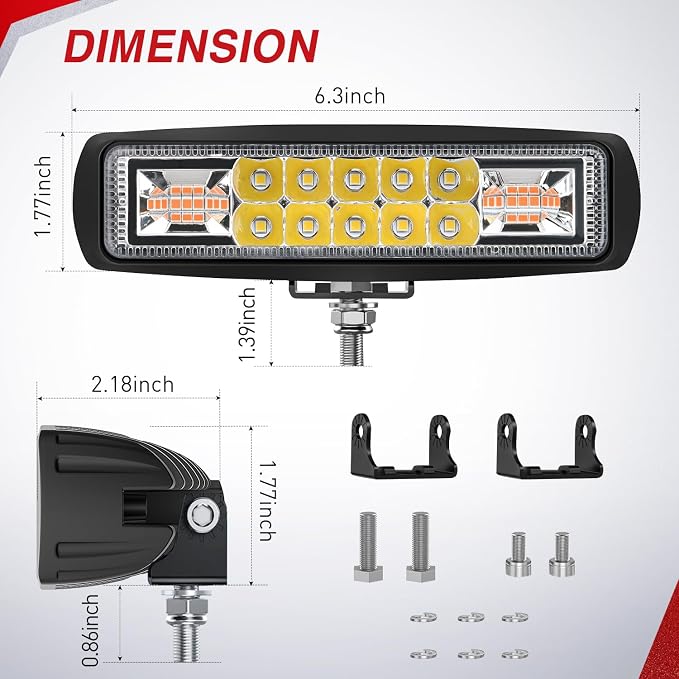 Nilight LED Light Pods 2PCS 6 Inch 60W Amber White 3 Lighting Modes Fog Lights Spot Flood Combo Beam with Dual Control 18AWG Wiring Harness for Truck Pickup Golf Cart UTV ATV SUV Boat 4x4 Car