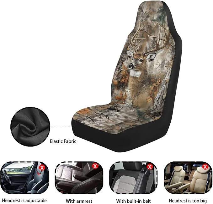 Deer Seat Cover for Cars Washable Hunting Forest Car Seat Covers Front Seats Full Protection Auto Interior Covers Easy Installation Compatible with Most Cars,SUV,Sedan