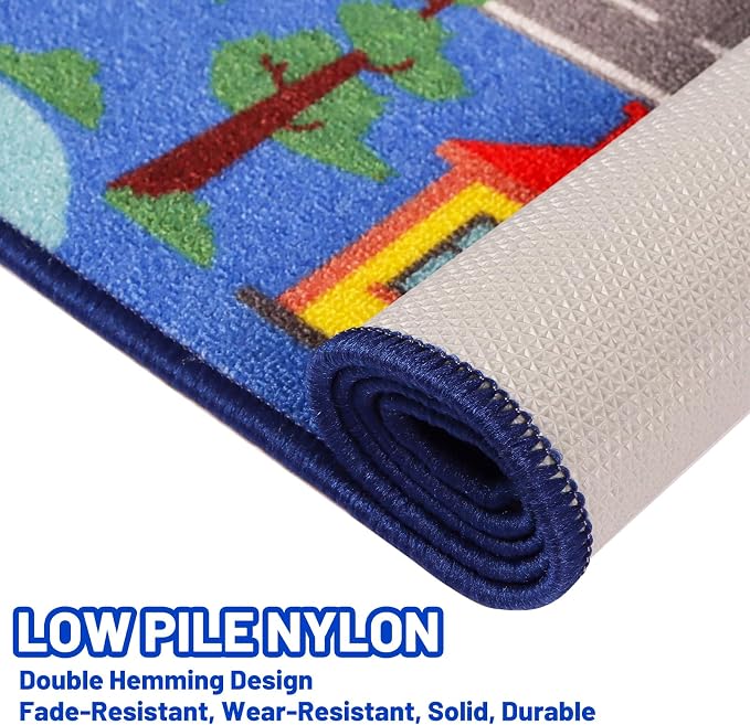 Kids Carpet Playmat Rug 59"x39.4", Car Rug for Kids Cars, Non-Slip Town City Road Map Kids Rugs for Playroom Bedroom Boys, Kids Cars Play Mat Track Road Rugs for Kid (59X39.4Inch,Blue)