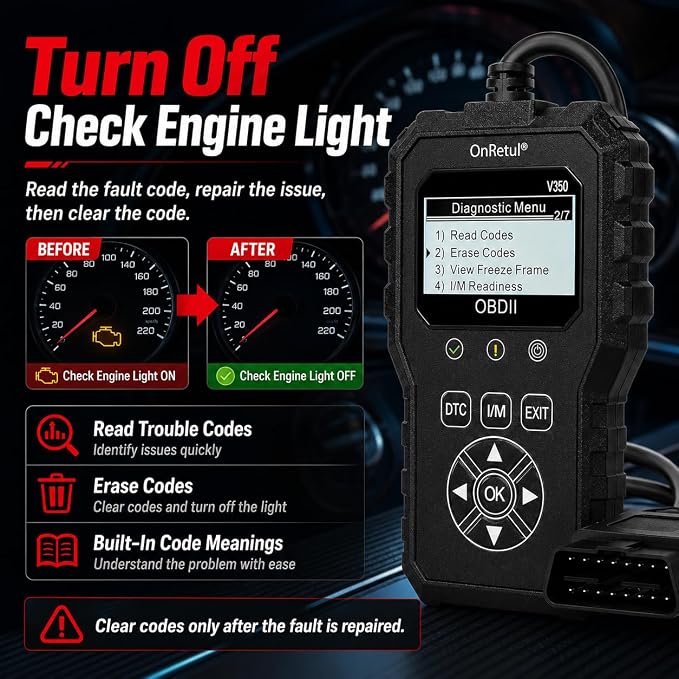 V350 OBD2 Diagnostic Diagnostic Tool Tool, Code Reader, Engine Light Diagnostic Tool, Battery Voltage Tester, for OBD2 Cars & Trucks Since 1996