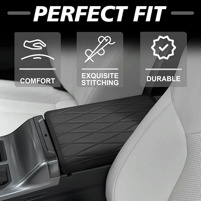 Muslogy Center Console Armrest Cover Compatible with 2026 Toyota RAV4 Accessories Comfort Armrest Pad Arm Rest Cushion Vegan Leather Protector Regular Thick(V2 Diamond Pattern)