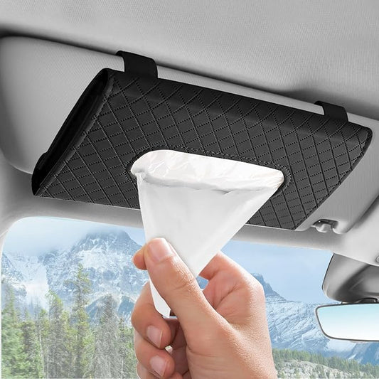 Wuyaoyao Car Tissue Holder, Auto Sun Visor Napkin Holder Mask Holder, Premium PU Leather Car Tissue Holder Visor Tissue Dispenser, Universal Sun Visor Tissue Box for Most Vehicle (Plaid-Black)