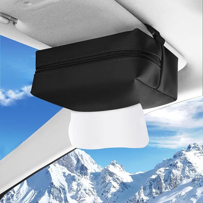 Car Tissue Holder, Car Standard Tissue Holder, Upgraded PU Leather Multi-Functional Car Tissue Box, Keep Car Tidy, for Sun Visor, Backseat, Armrest, Center Console (Black)