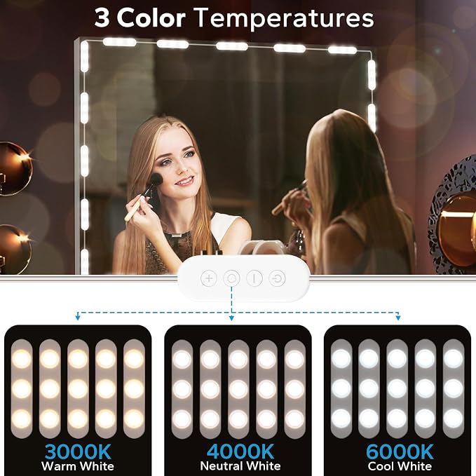 Bairth LED Vanity Lights for Mirror, 16ft Makeup Strip Light, 3000K 4000K 6000K & 10 Level Brightness Adjustable, USB Cable, Hollywood Mirror Light Stick-On for Makeup Dressing Room Bathroom Bedroom