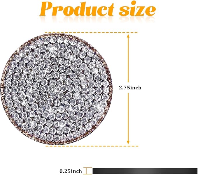 Bling Car Cup Holder Coaster, 2PCS 2.75 Inch Crystal Rhinestone Anti Slip Vehicle Drink Cup Mat for Women Girls, Auto Interior Embedded in Ornaments. Universal Fit (Golden Diamond)