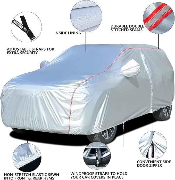 Tecoom Hard Shell Car Cover for Automobiles with Zipper Design, Waterproof All Weather UV-Proof Windproof for Indoor Outdoor Fit 216-230 Inches Full-Size SUV