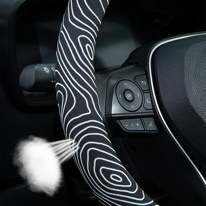 Topography Steering Wheel Cover Auto Steering Wheel Protector, Anti-Slip, Breathable, Absorbing Sweat, Universal Topography Car Accessories 14.5–15 inch,Fit for Most Car, Trucks, SUV