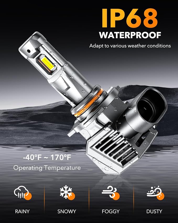 OXILAM 9012/Hir2 LED Light Bulb, 1300% Brighter 6500K Cool White, Anti-Flicker, 60,000Hrs Lifespan, Plug and Play, IP68, HIR2LL LED Light Compatible with Cars Trucks SUVs, Pack of 2