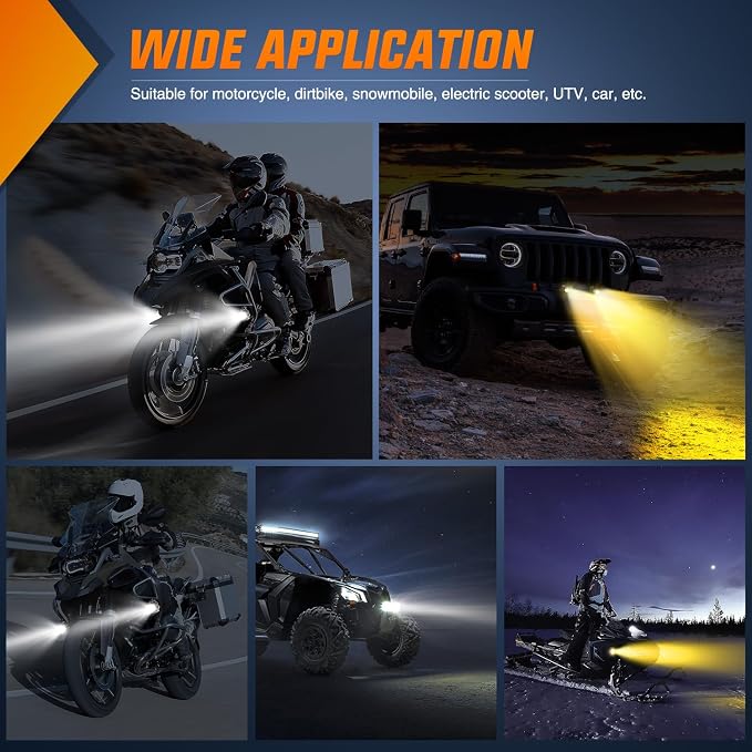 Nilight Motorcycle Driving Lights 1.7 inch White Amber Spot Beam Fog Light LED Pods IP67 Waterproof Auxiliary Offroad Lighting for Motorbike Dirt Bike e-Bike Scooter Snowmobile ATV UTV SUV Truck
