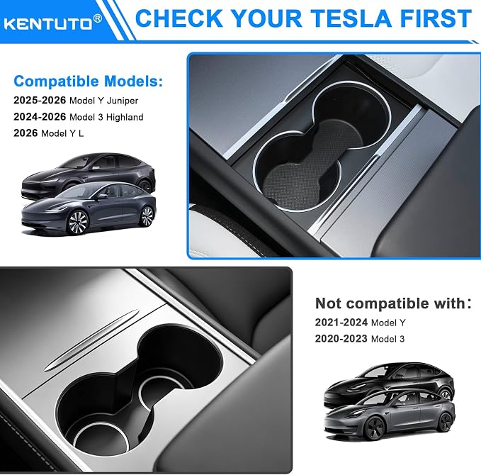 for Refresh Tesla Model Y Juniper Accessories 2025 2026 Tesla Model 3 Highland 2024 2025 2026 Cup Holder Insert Coaster Mat Center Console Liner Pad Solid TPE 1PC (Standard/Premium/Performance)