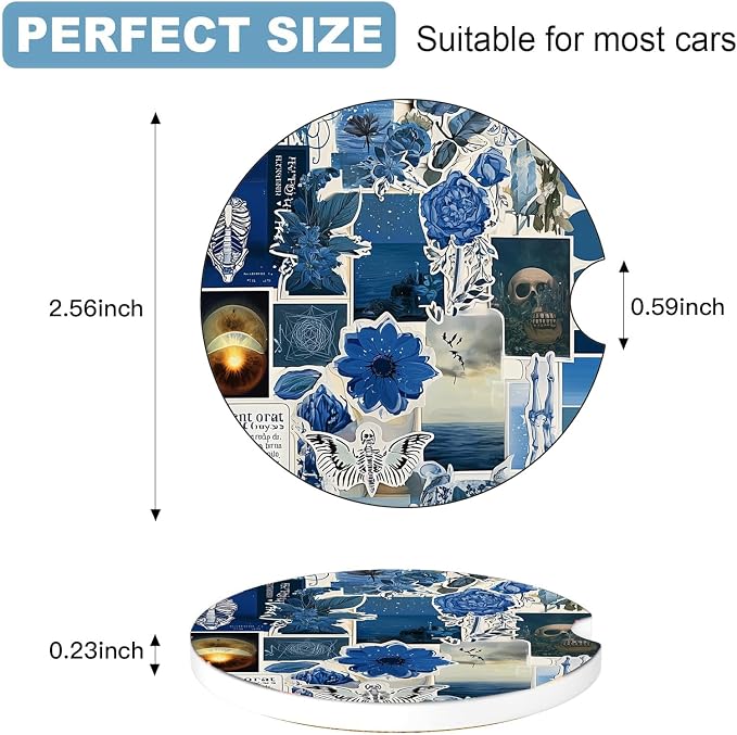 Car Cup Holder Coaster Set of 2, 2.56 in Ceramic Coasters, Scratch-Resistant Cork Backing, Finger Groove Design for Easy Placement, Cute Car Accessories Interior for Women (Puzzle)